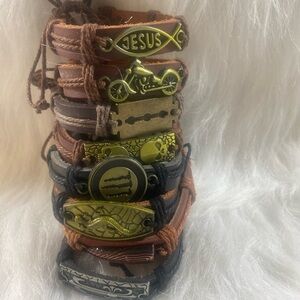 8 Mixed Styles Vintage Alloy Leather Cuff Bracelet Jewelry.